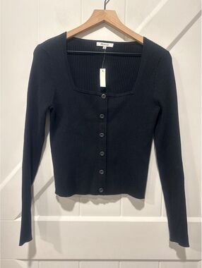 Madewell Black Ribbed Button-Up Cardigan Sweater, NWT, XL